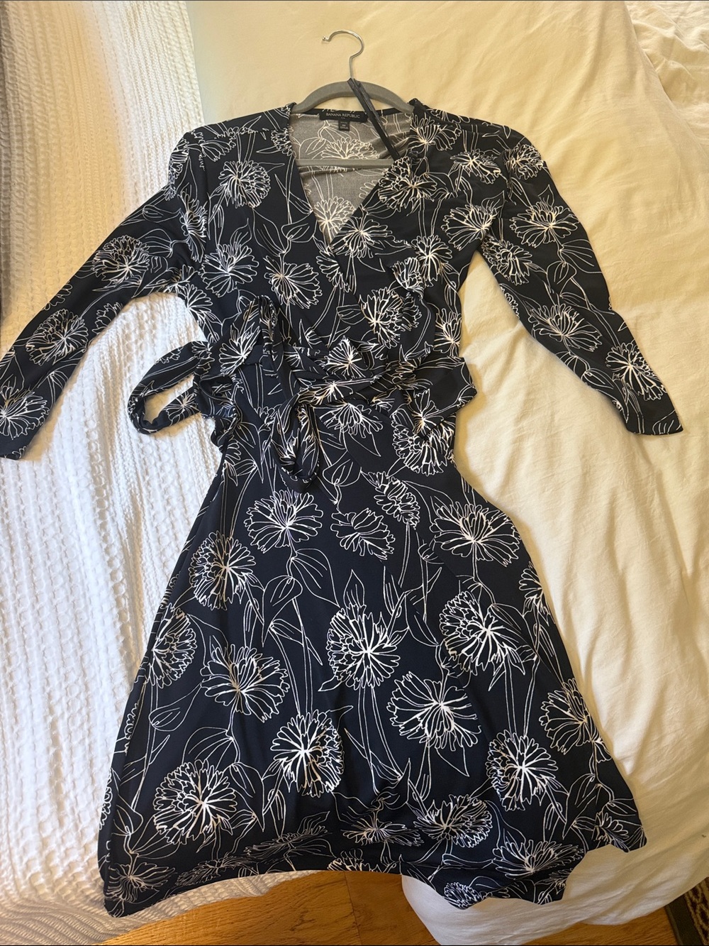 Banana Republic Black Floral Long Sleeve Wrap Dress